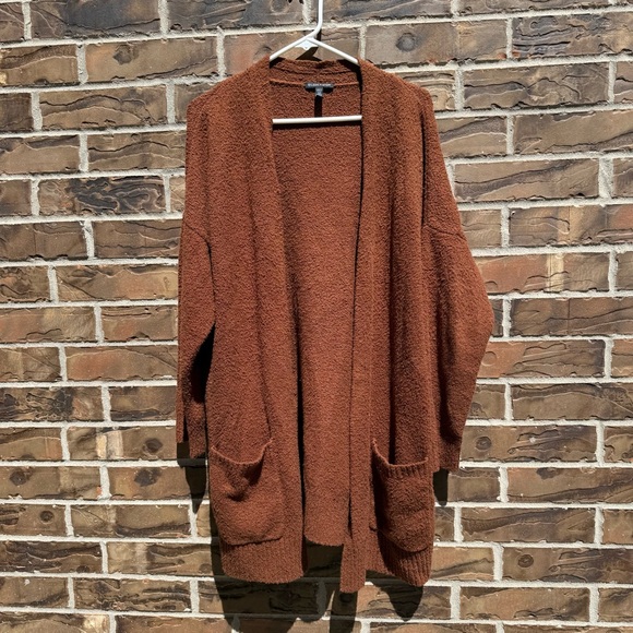 Eileen Fisher‎ Organic Cotton Boucle Rust Long Cardigan XL - Picture 1 of 4